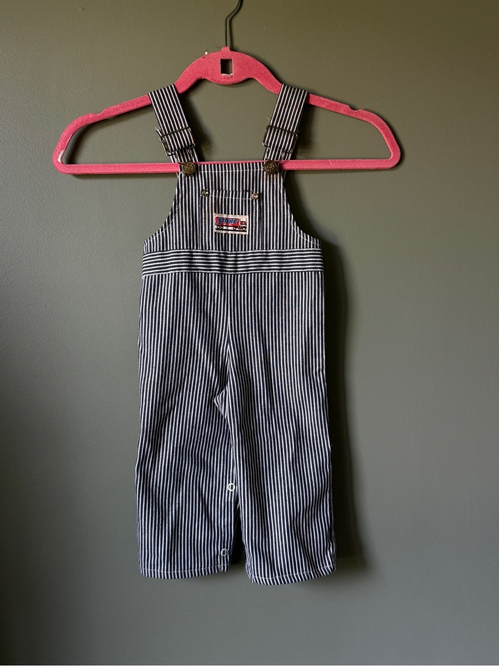 Vintage Stone Striped Navy Overalls - Size 12m